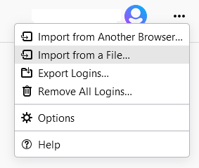 Import from file in firefox screenshot